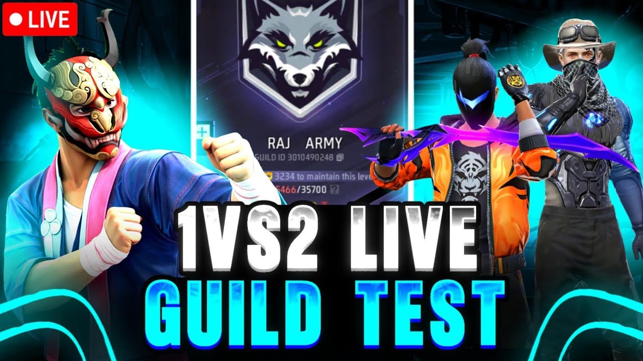 🔴 Free Fire Live Guild Test 🔥 1v2 Hardest Fight ☠️ | Road to 5k Subscribers❤️ | #fflive #guildtest