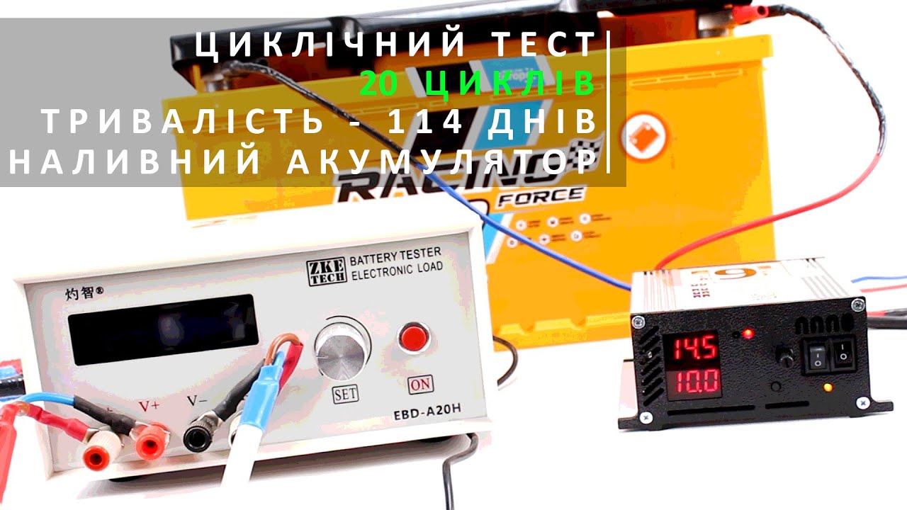 НАЛИВНИЙ АКУМУЛЯТОР. ТЕСТ ЄМНОСТІ. 20 розрядів.