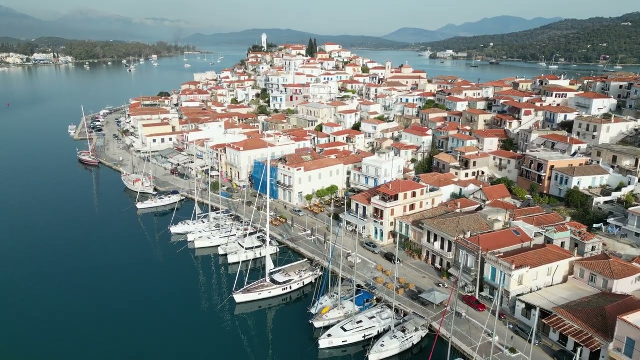 POROS ISLAND GREECE. An aerial route over the island