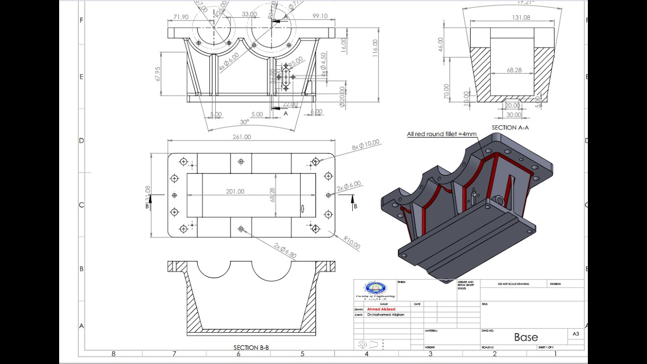 Practical Application: Solidworks Drawing on Gearbox Base