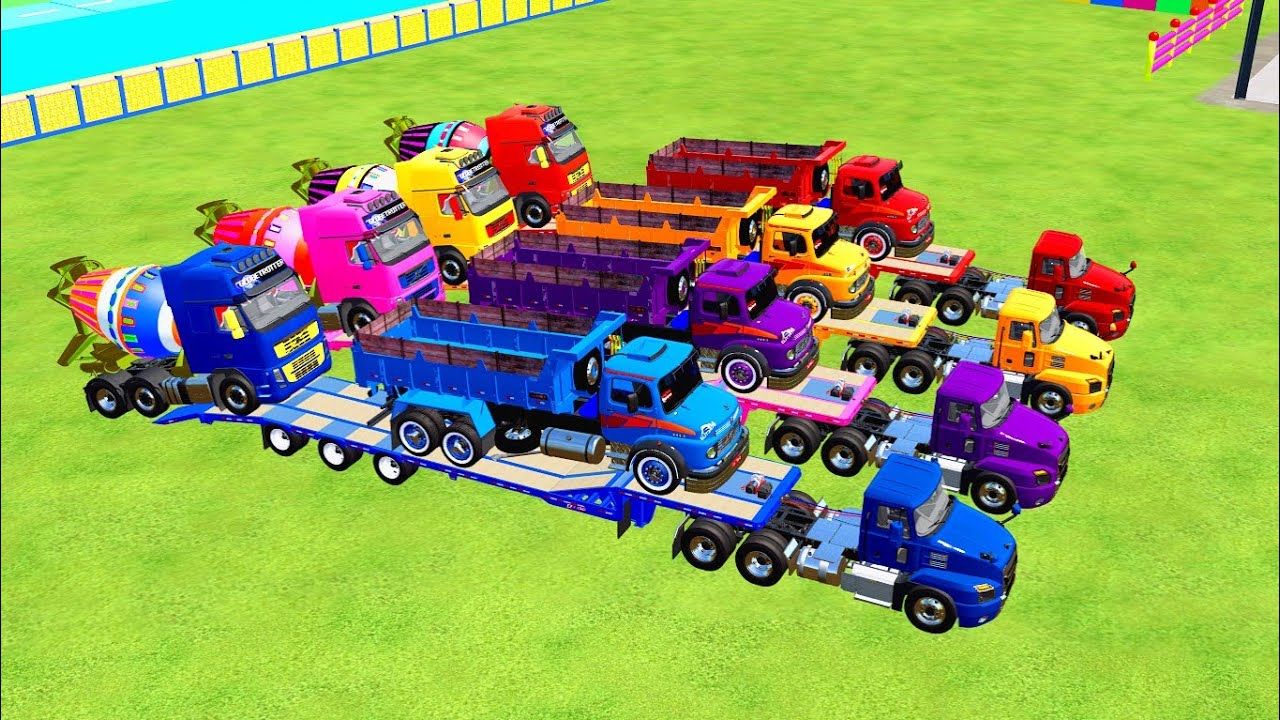Transporting With Color, ALL CONCRETE MIXER TRUCKS AND FLATBED TRUCKS, Farming simulator 22 