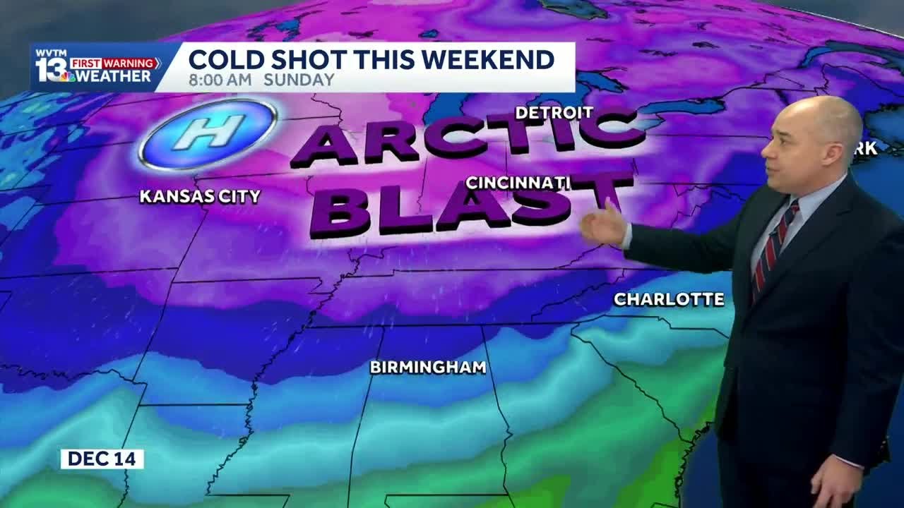 Tracking an arctic blast headed for Alabama; Weather forecast is freezing cold and windy by Sunday