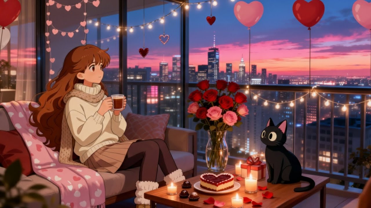 Valentine Night Romantic Coffee Puchi & Neko 💖| Gentle Lofi Jazz for Relax, Love & Warm Vibes