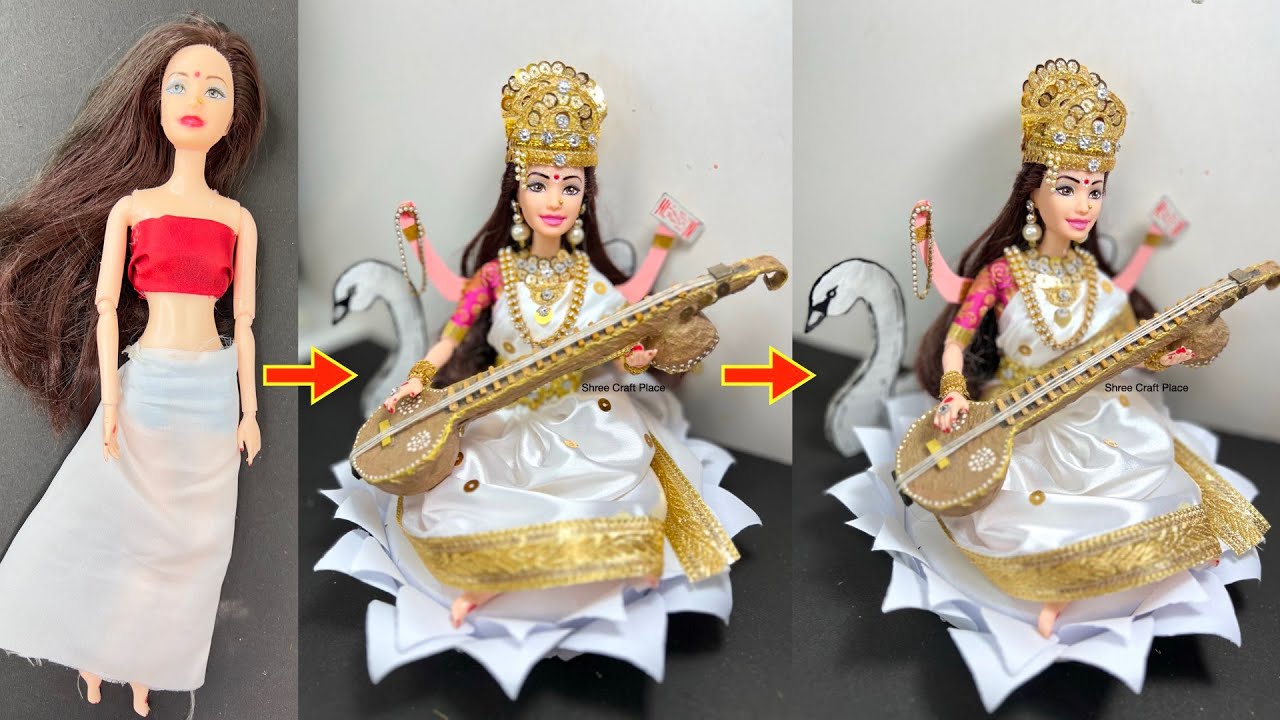 Sarswati Maa Making with Old Doll😲|| पुरानी गुड़िया से सरस्वती माँ की मूर्ति बनाना सीखें || Doll