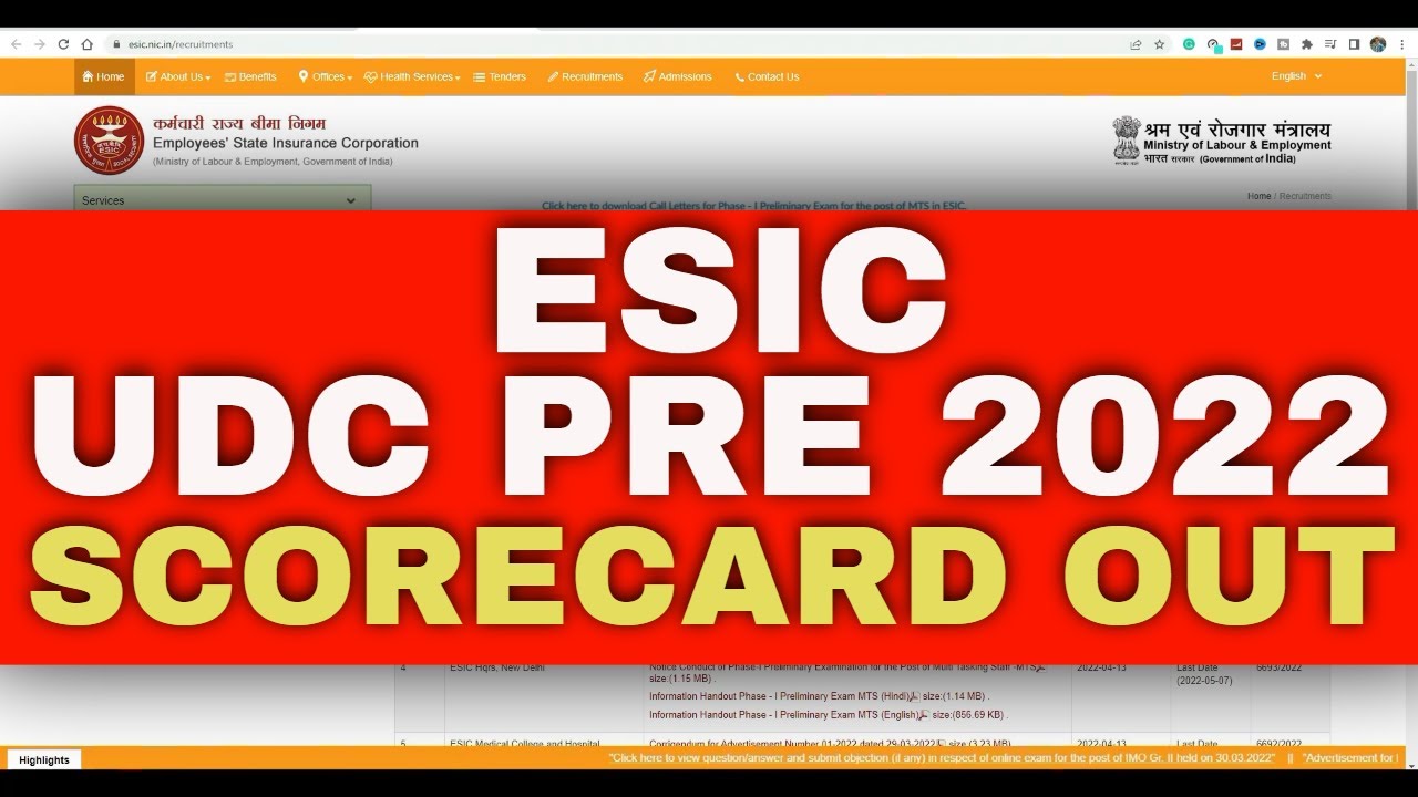 ESIC UDC PRE SCORECARD OUT