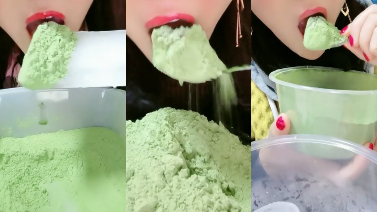 ASMR HEAVY MATCHA POWDER HARD ICE EATING กินน้ำแข็ง P57 💚🍵 DRY ICE CRUNCH 녹차 | Матча | 抹茶