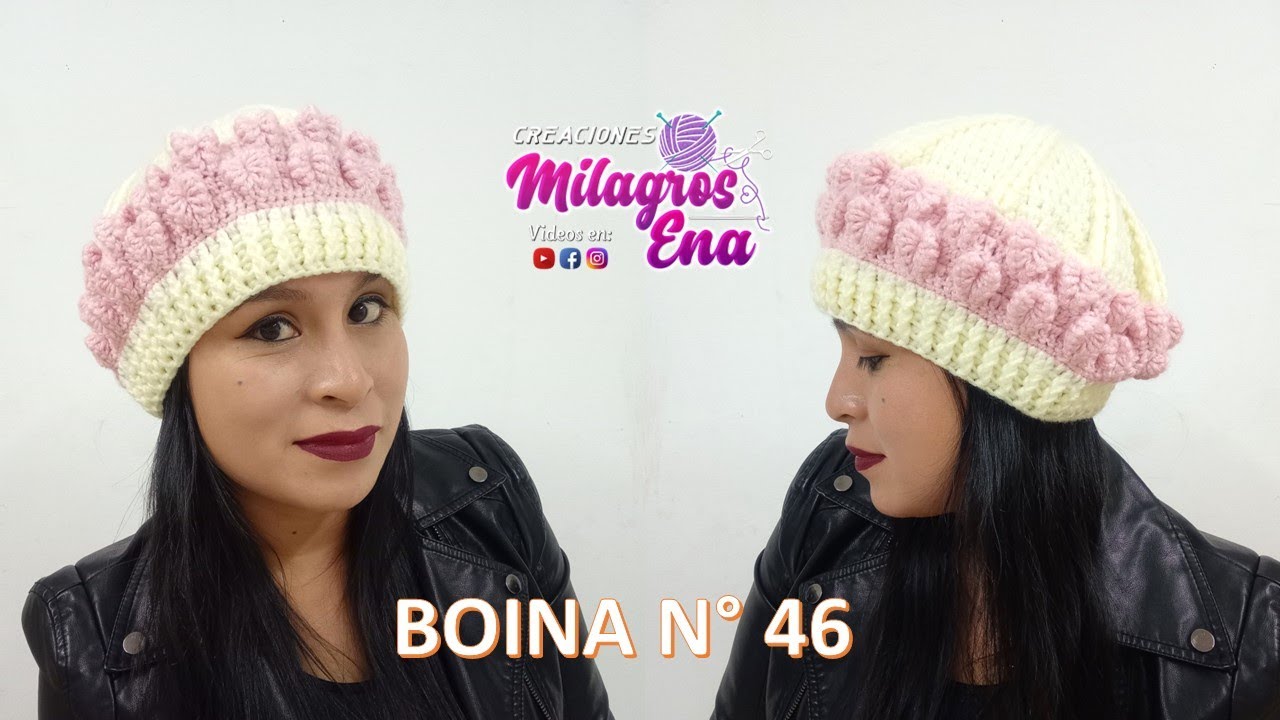 Como tejer la Boina N°46 a crochet o ganchillo en punto hojas en fila para damas y niñas paso a paso