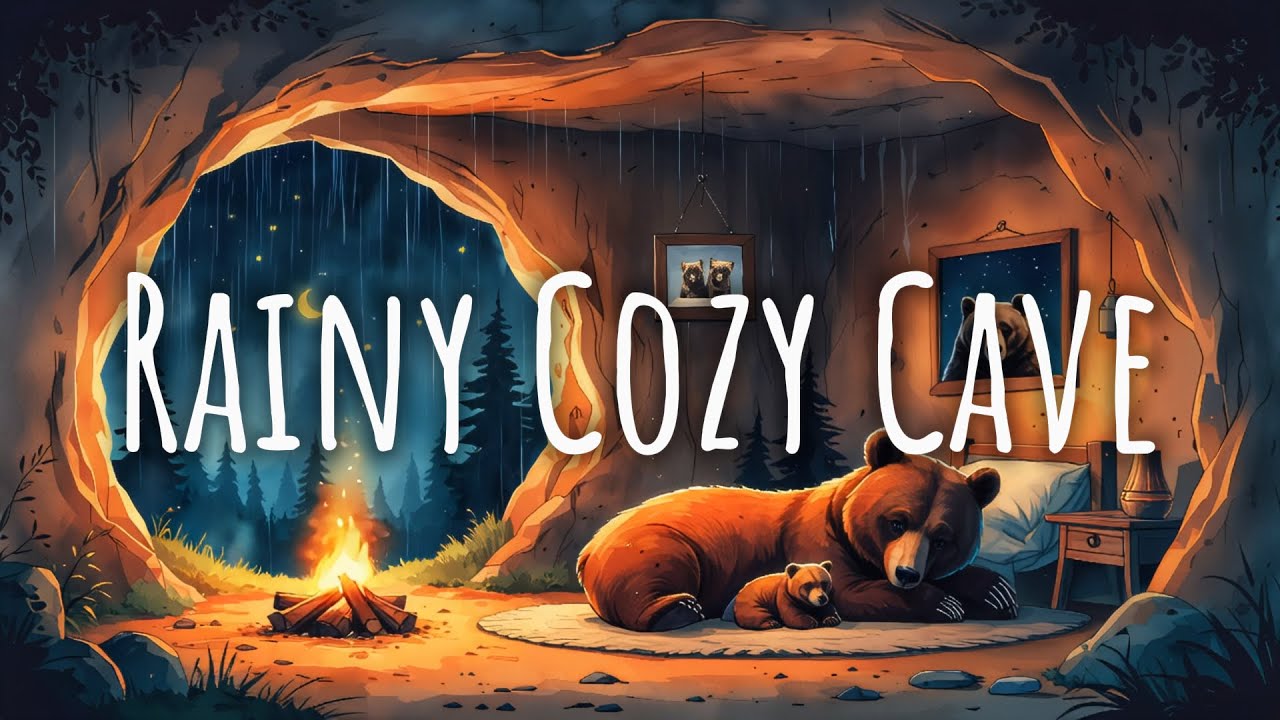 Bear’s Den in the Rain | Cozy Cave Ambience & Gentle Thunder for Sleep