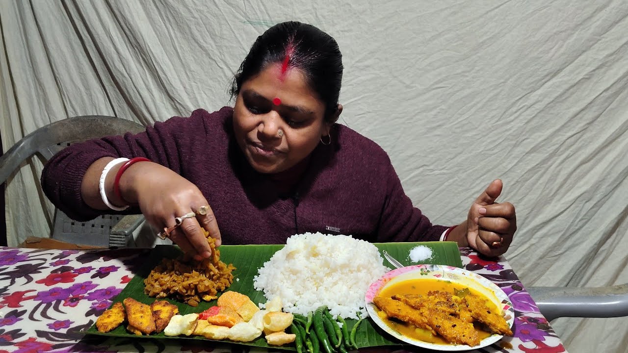 Bengali Veg Lunch Special 🍚 ভাতের সাথে থর চচ্চড়ি, ধোকা ভাজা,ধোকার ডালনা ও পাঁপড় ভাজা@Thefood-no.1 