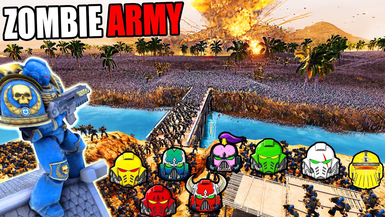 Can All SPACE MARINE Legions Hold BRIDGE vs 7,000,000 ZOMBIE ARMY?! - UEBS 2: Warhammer 40k Mod