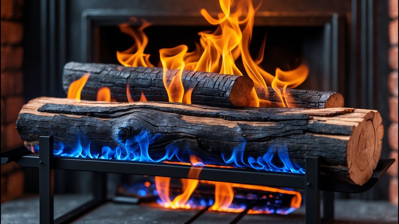 Experience Cozy Warmth with Blue & Orange Flames in a Brick Fireplace – Peaceful Fireplace Ambience