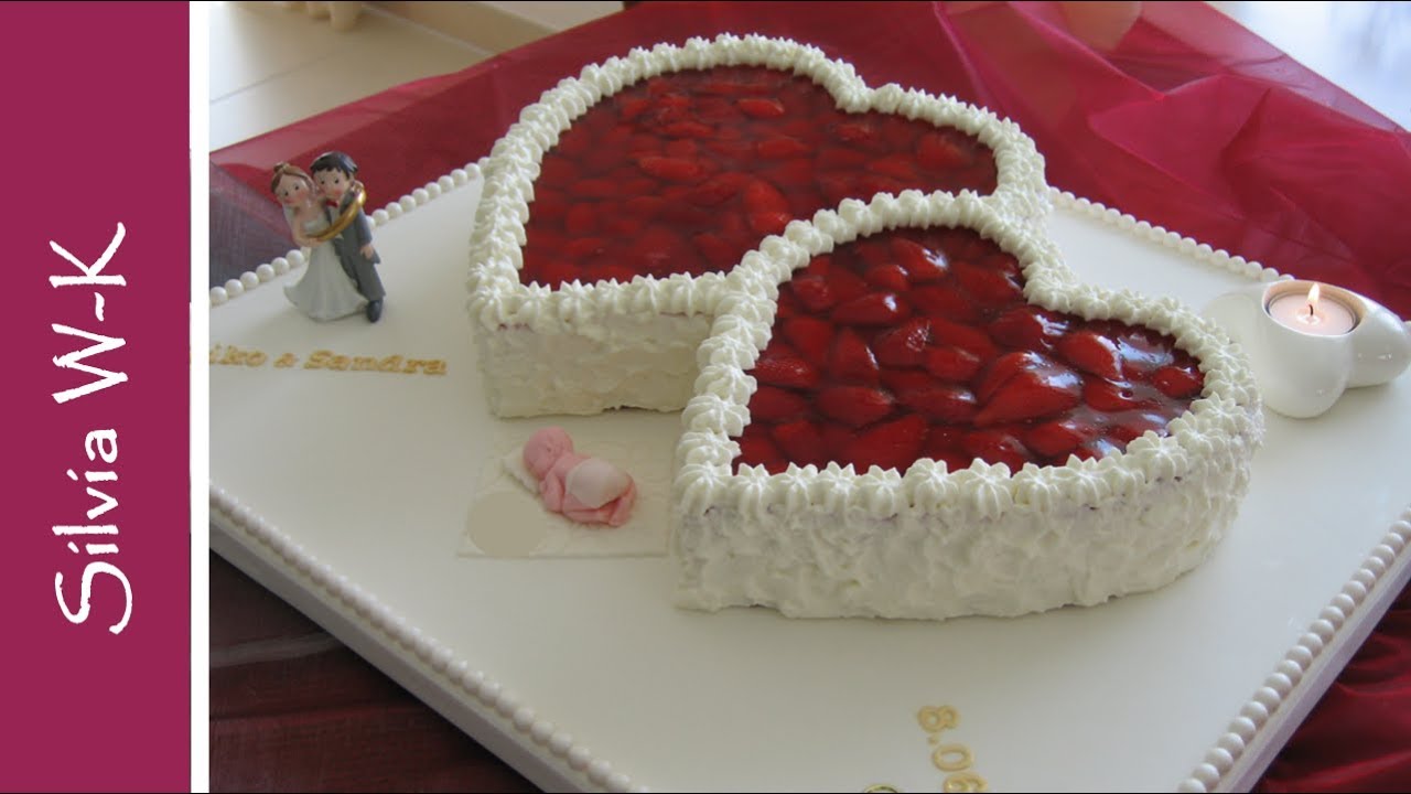 Hochzeitstorte / Erdbeertorte / Herzen / Fondant
