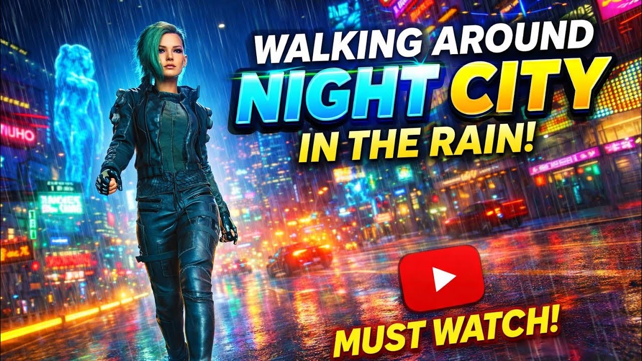 Walking around Night City in the Rain in 4k 60fps HDR