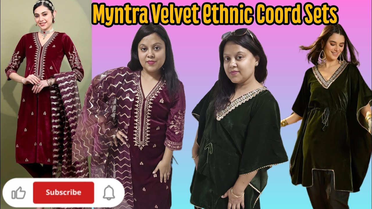 Myntra Winter Wear/ Ethnic Wear for Winter/ Coord Sets, Myntra Ethnic Wear, Myntra Velvet Coord Set