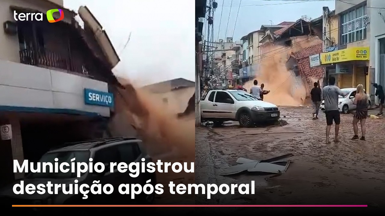 Chuvas em MG: casa desaba e carros são levados por enchente após temporal em Ubá