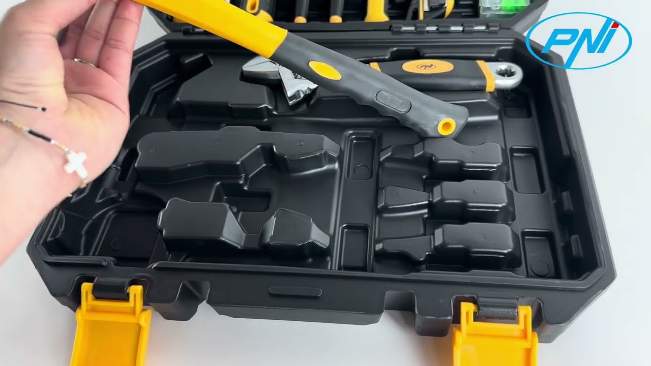 Trusa scule de mana PNI TC100 100 de piese, material Otel Carbon si Crom Vanadiu, cutie din plastic