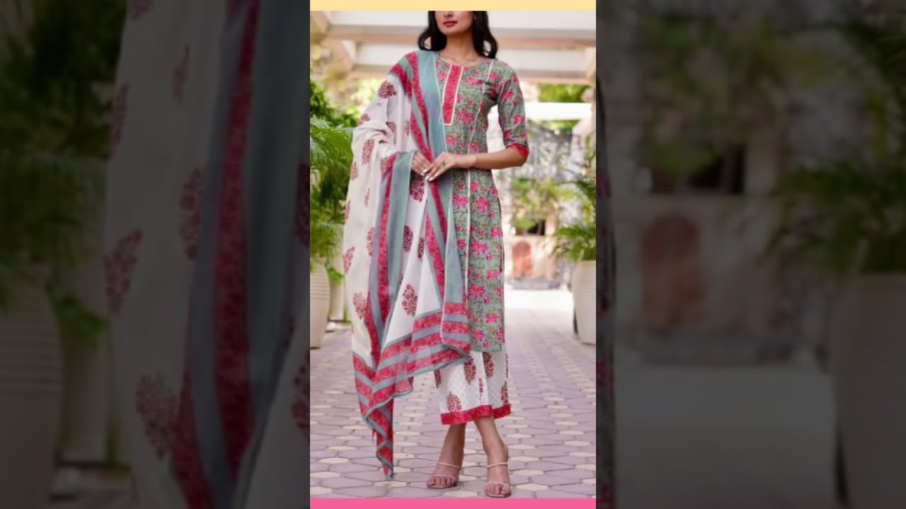 Printed Cotton Long Kurti With Plazo Designs with Dupatta #shorts  #rekhafashionupdates
