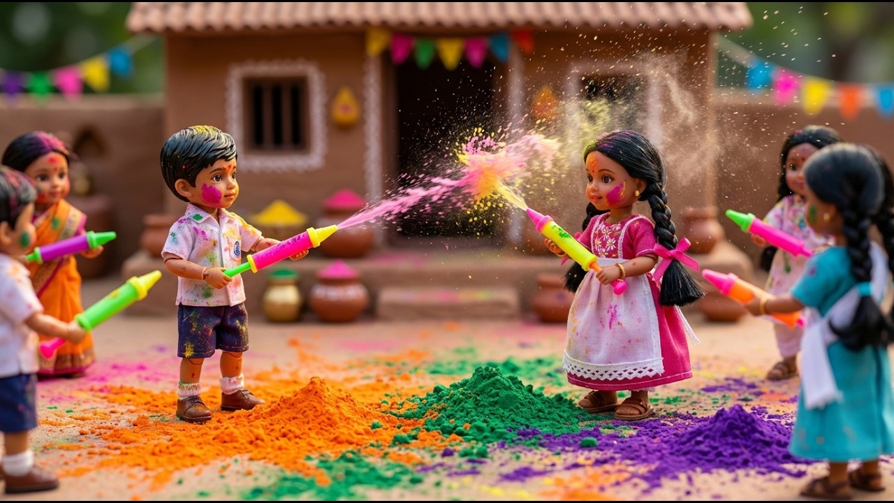 Miniature Holi Festival for Dolls 🌸 | Pichkari & Water Balloon Fight