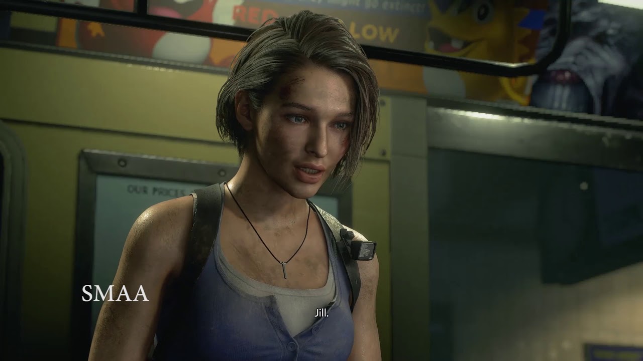 Resident Evil 3 anti aliasing comparison TAA + FXAA vs SMAA