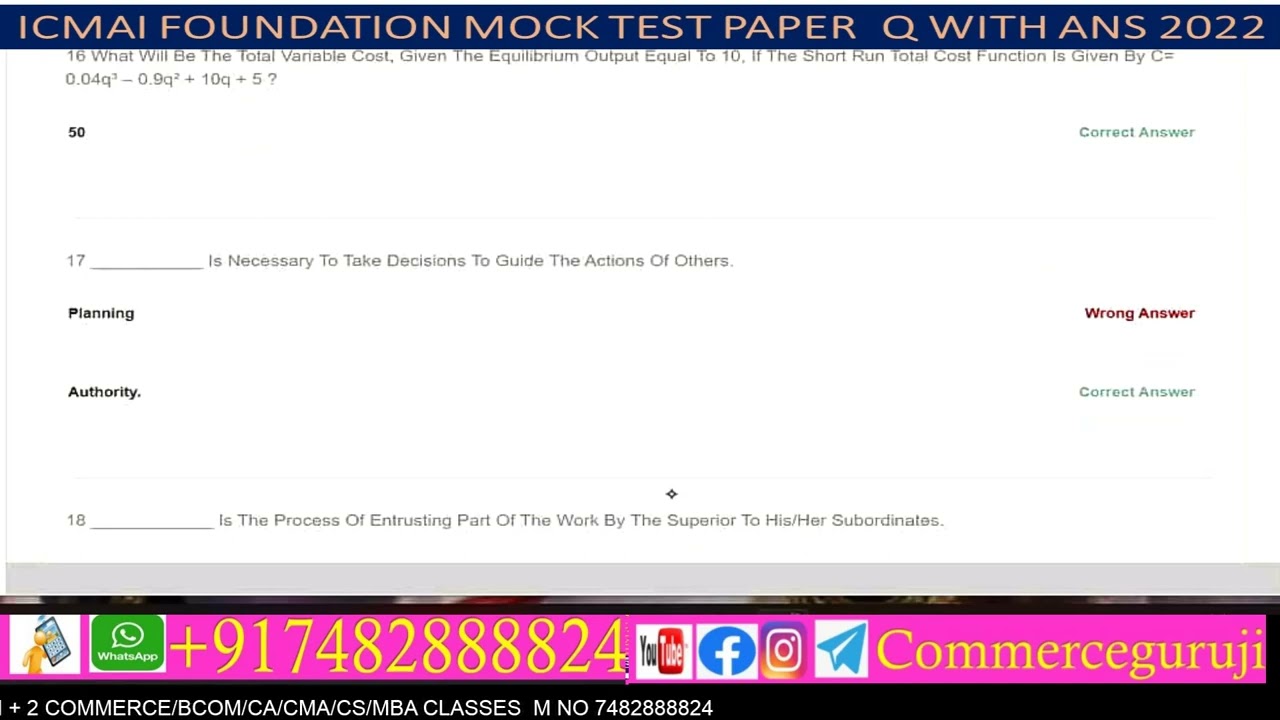 CMA FOUNDATION MOCK TEST QA 2022 