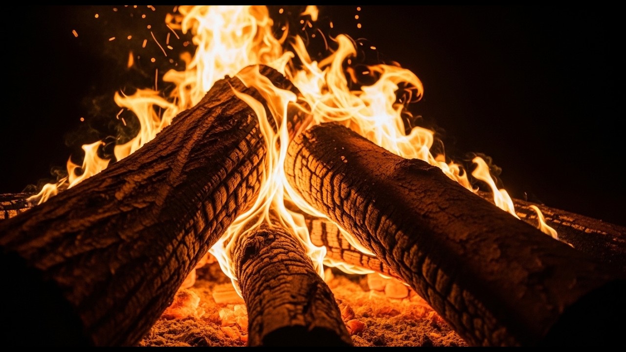🔥 Cozy Fireplace Cabin 4K (12 Hours) Warm Fire Sounds with Snow Storm Ambience for Sleep