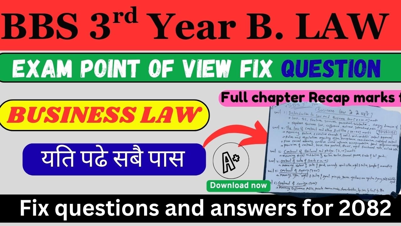 Business Law BBS 3rd Year || Imp Question from all Units || How to pass ideas 