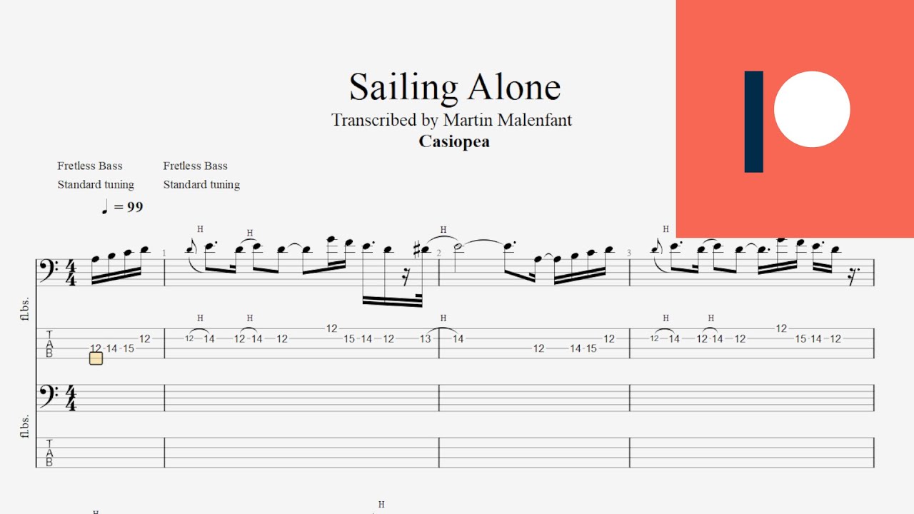 Casiopea - Sailing Alone (bass tab)