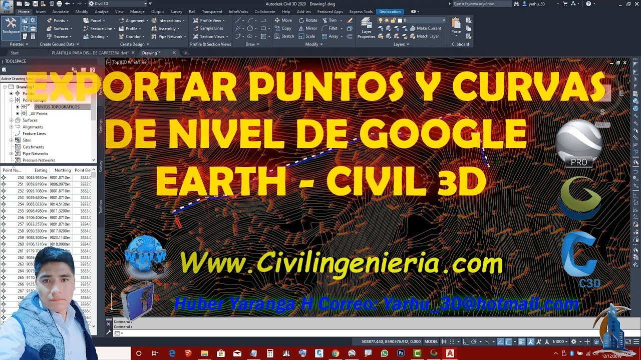 EXPORTAR PUNTOS Y CURVAS DE NIVEL DE GOOGLE EARTH - CIVIL 3D 2020.