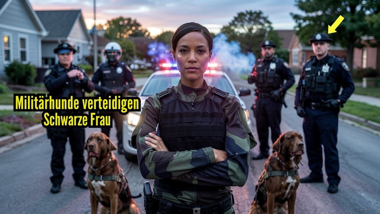 Fünf Polizisten umstellen ihr Auto – dann steigen zwei Militärhunde aus.