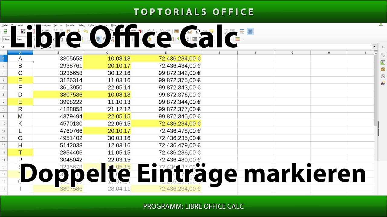 Doppelte Einräge markieren (LibreOffice Calc)