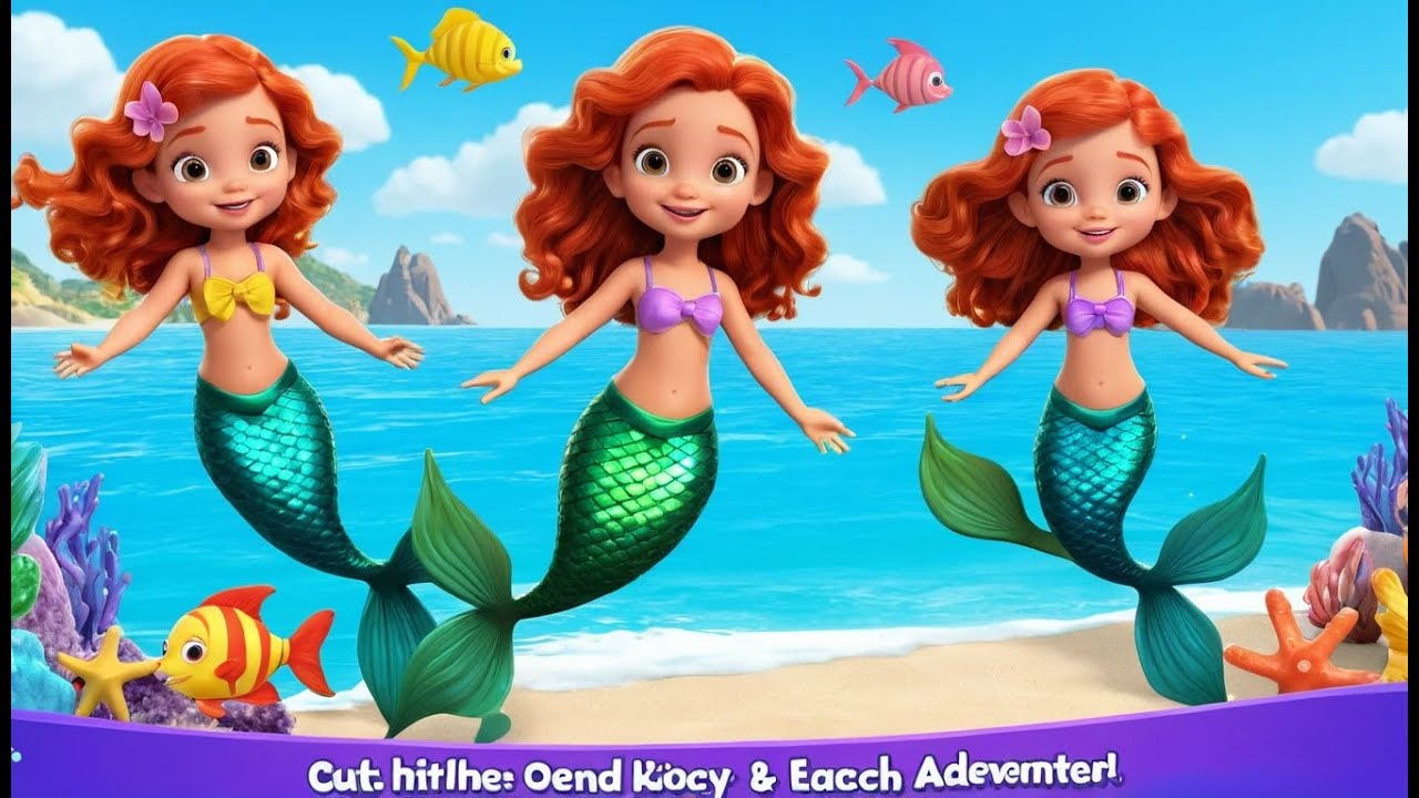 Three Little Mermaids Splash on the Beach | Cute Ocean Adventure Kids Nursery Rhyme Animation