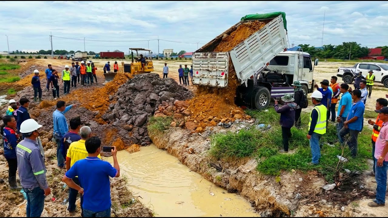 Wonderful!! Building Foundation Village Road Construction By Dozer Komat’su D53E Pushing Soil Rock