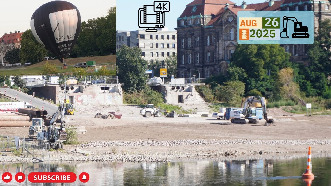 Carola Brücke Dresden - Aufräumarbeiten Neustädter Ufer, Heißluftballonstart, Raddampfer Diesbar