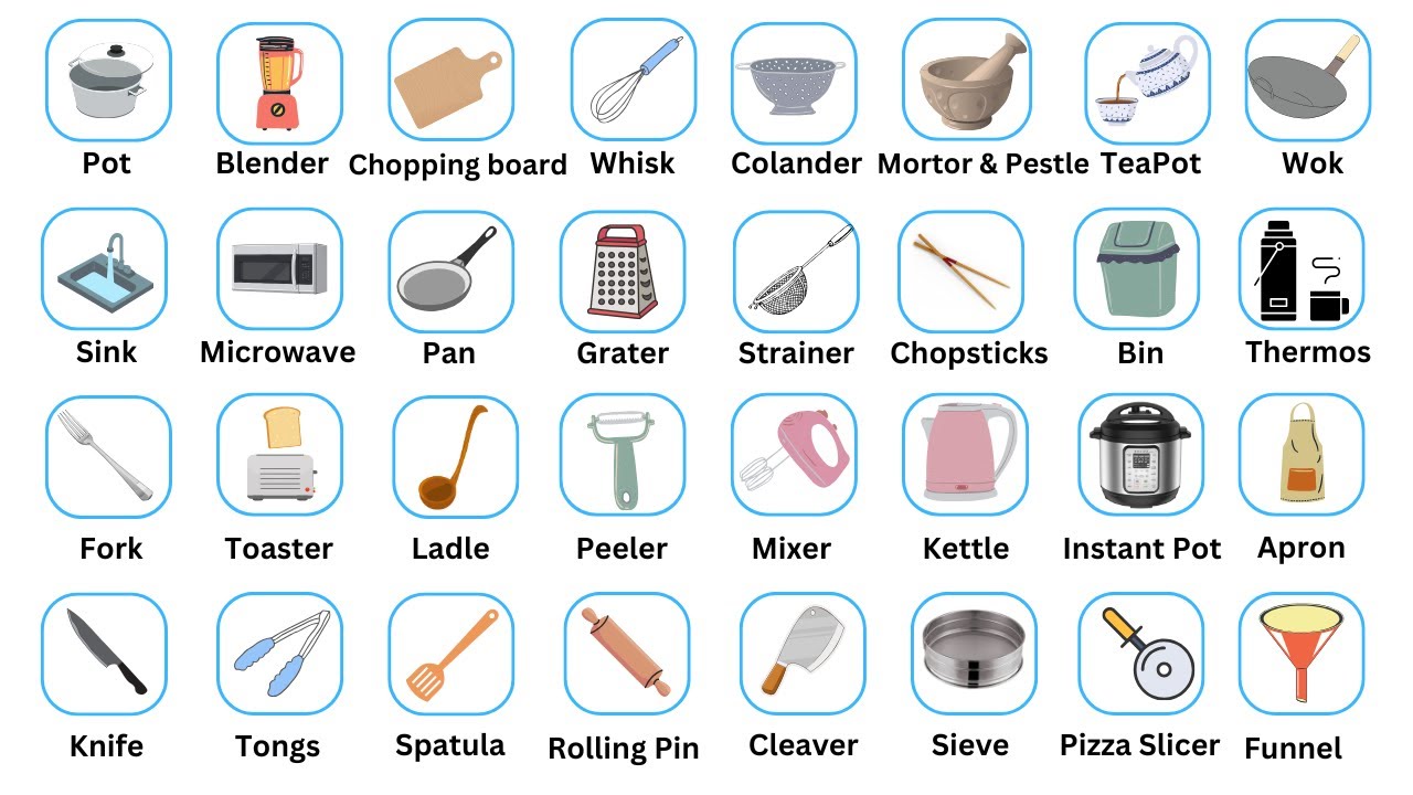 🍽️ Common Kitchen Vocabulary Words! | Essential Kitchen Items in English #kitchen #cooking #english