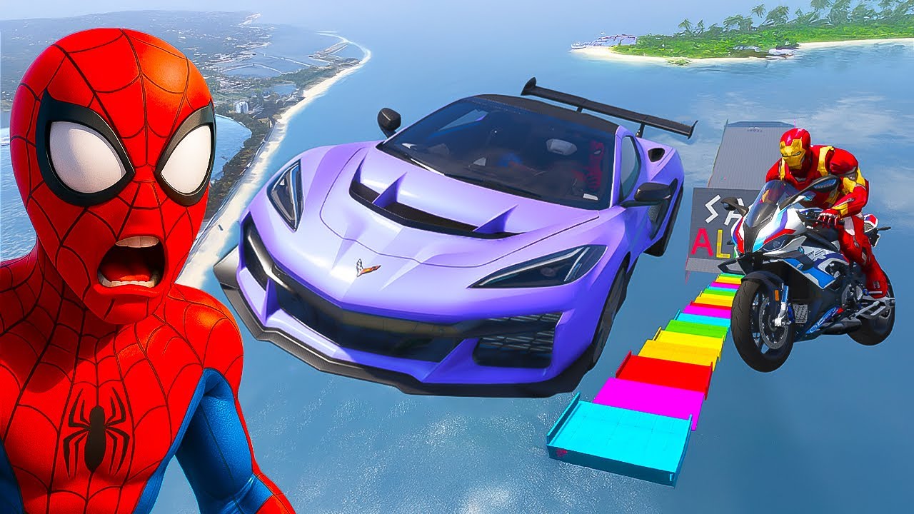 Örümcek Adam vs Tung Tung Sahur 😱 Arabalar vs Motorlar Renkli İniş Pakurunda - GTA 5