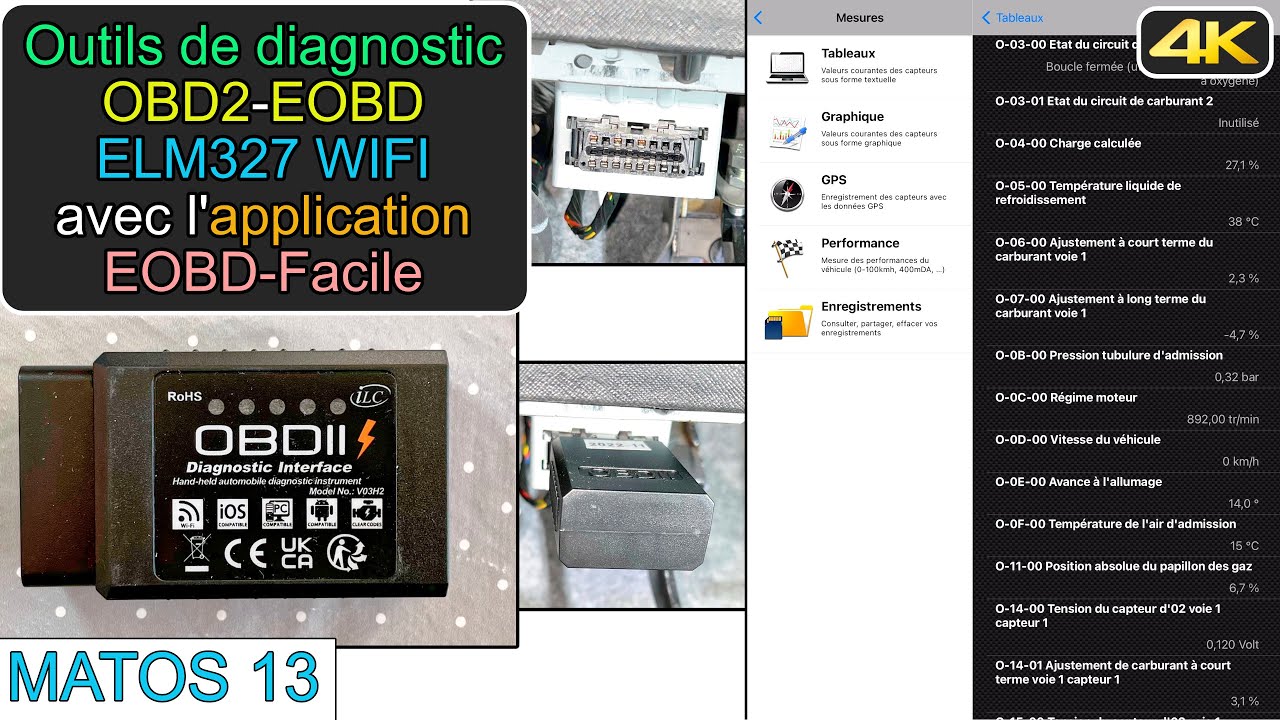 Matos13-Outils de diagnostic OBD2 EOBD ELM327 wifi avec application EOBD-Facile gratuite et payante