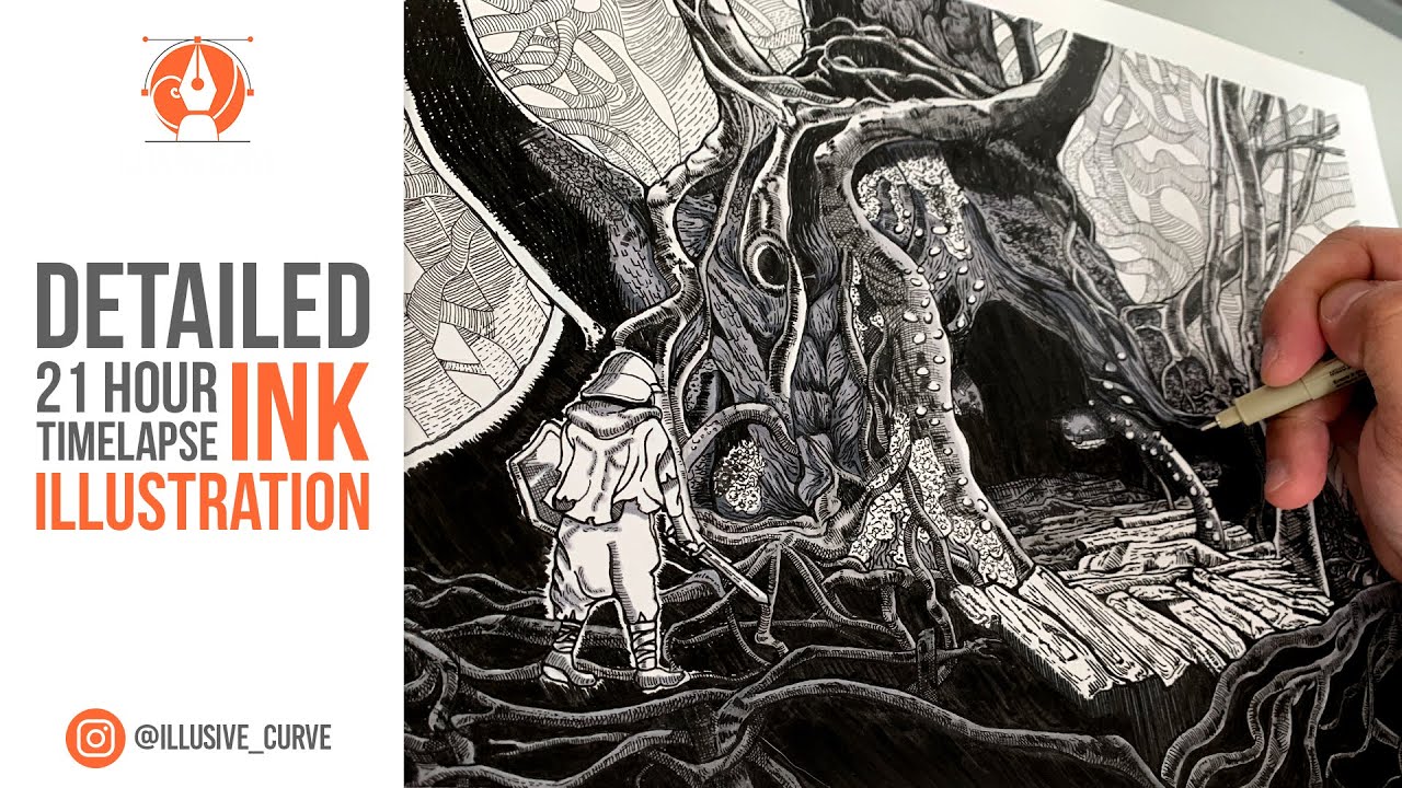 Ink Drawing Time Lapse • Beautifully Detailed Fantasy Ink Illustration • 