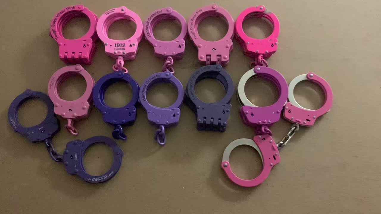 Pink and purple handcuffs collection. 