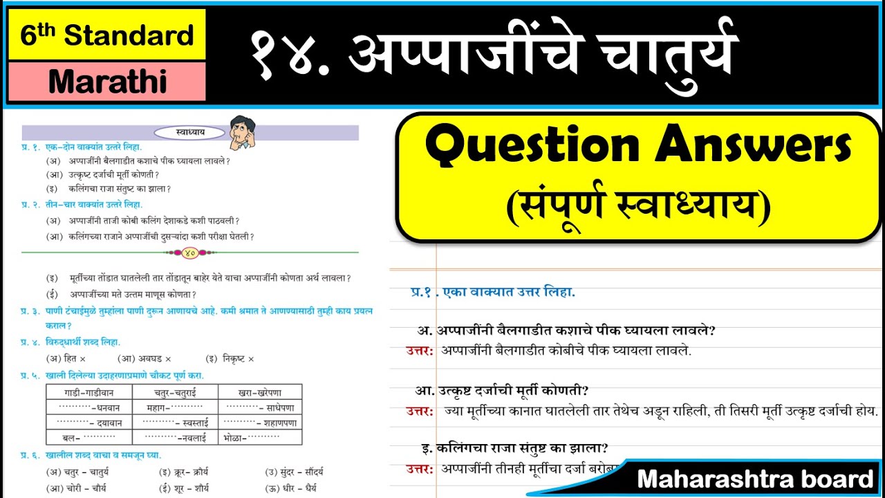 14. Appajinche Chaturya | Question Answers | Class 6 | १४. अप्पाजींचे चातुर्य  स्वाध्याय |SSC Board