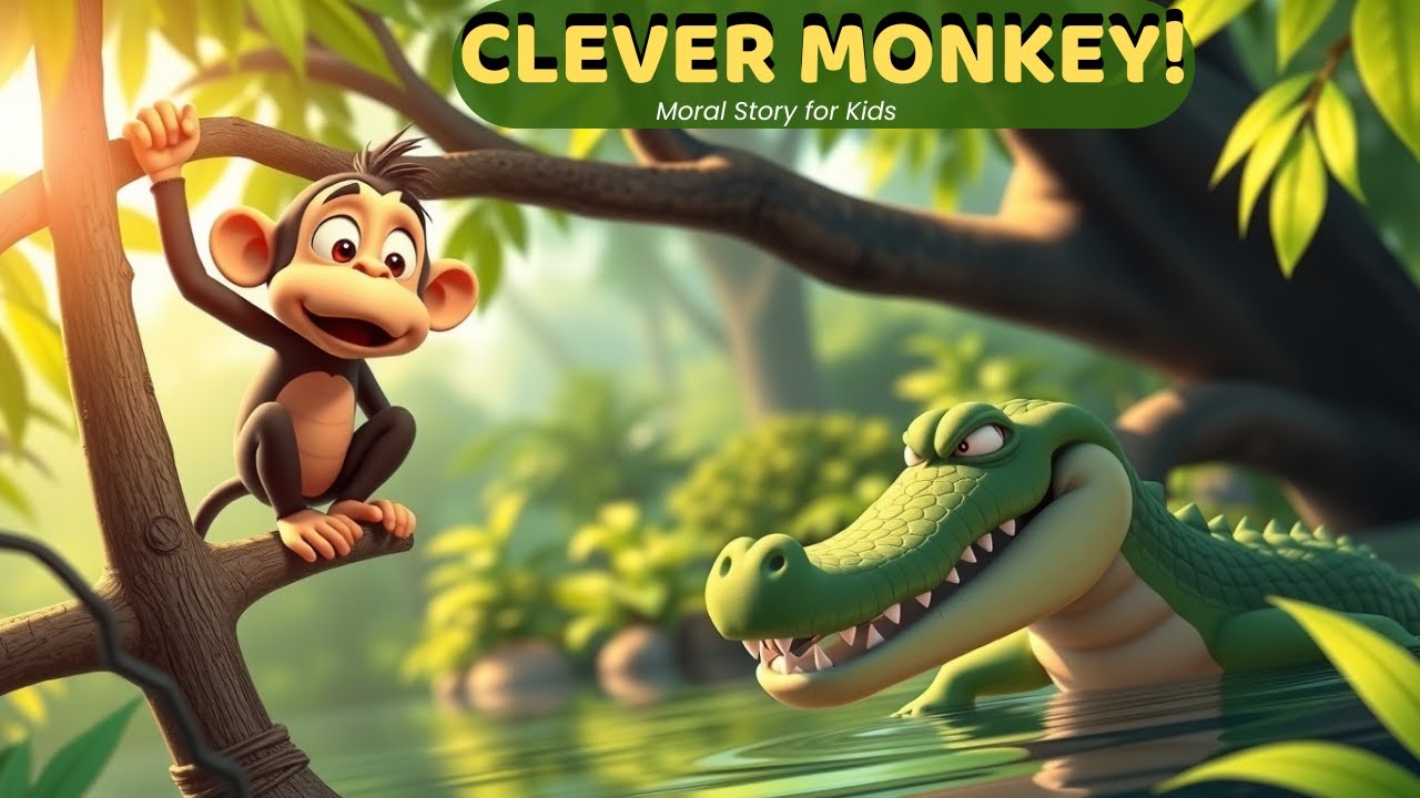 The Clever Monkey and the Crocodile 🐵🦎 | Moral Story for Kids | Jungle Story in English