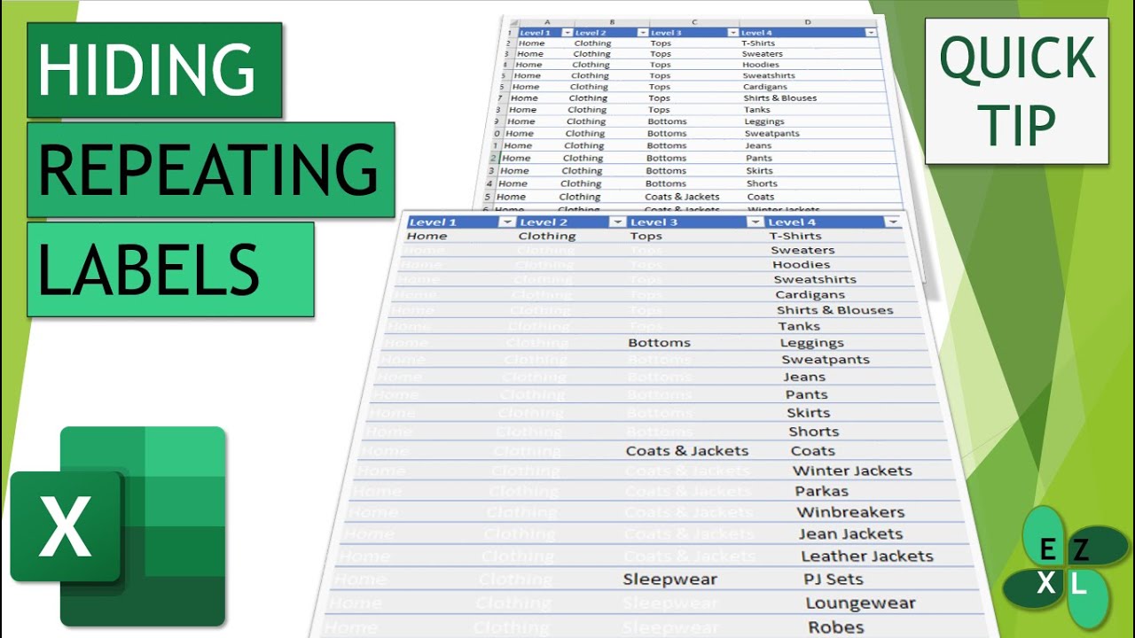 How to Hide Repeating Labels in Excel Data Set - Quick Tip