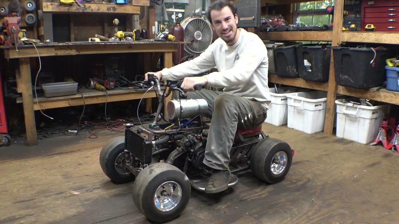 Racing Dirt Bike Engine In A Home Made Mini Street Quad Gets Dirt Tires  - Part 4