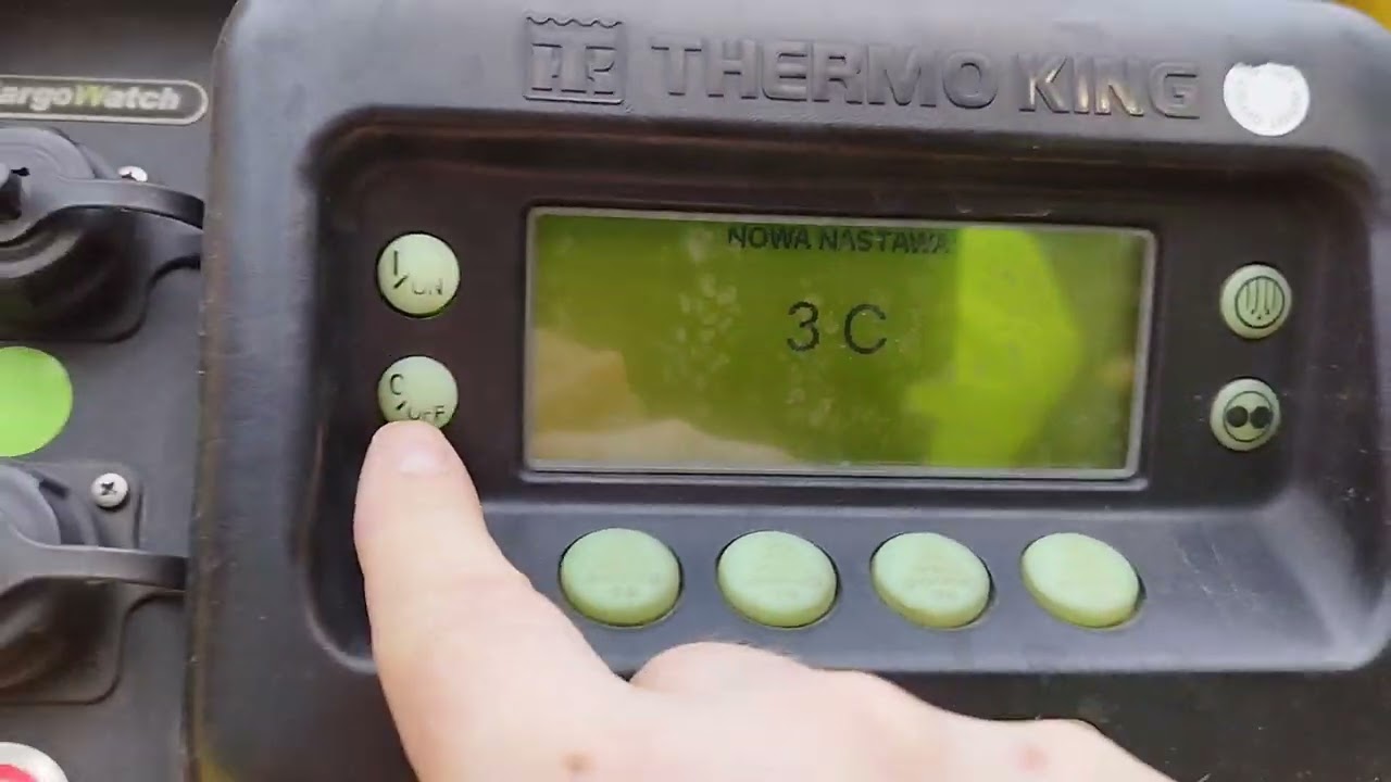 Ustawianie temperatury obsługa agregatu i wydruk temperatury , naczepa chłodnia.