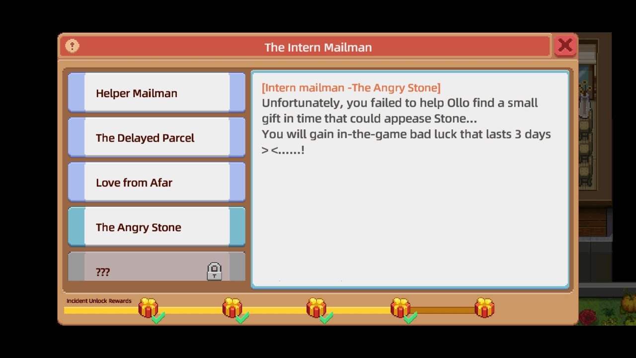 Harvest Town Exploration , The Intern Mailman 4.The Angry Stone