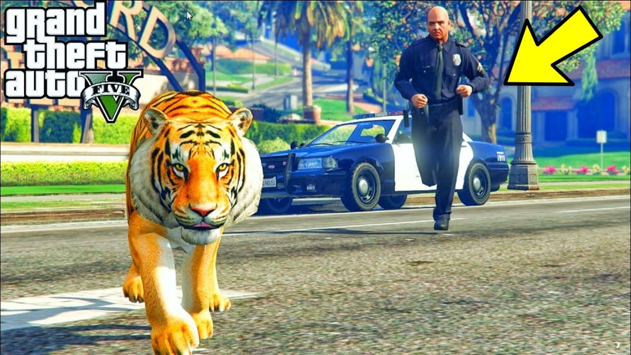 Tiger escapes from the Zoo in GTA 5!!!! MALAYALAM