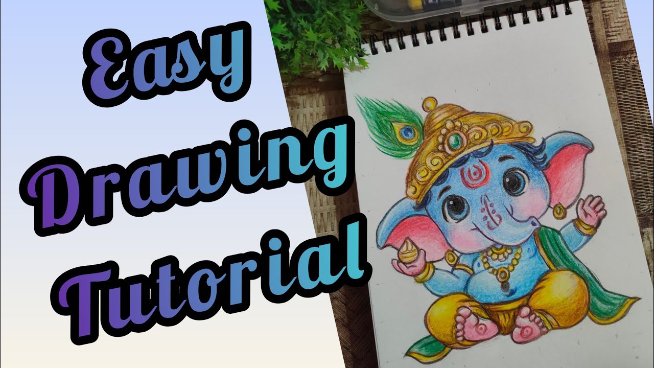 Little Ganesha Drawing with pencil colour//Bal Ganeshji Ki Drawing tutorial 🖌️