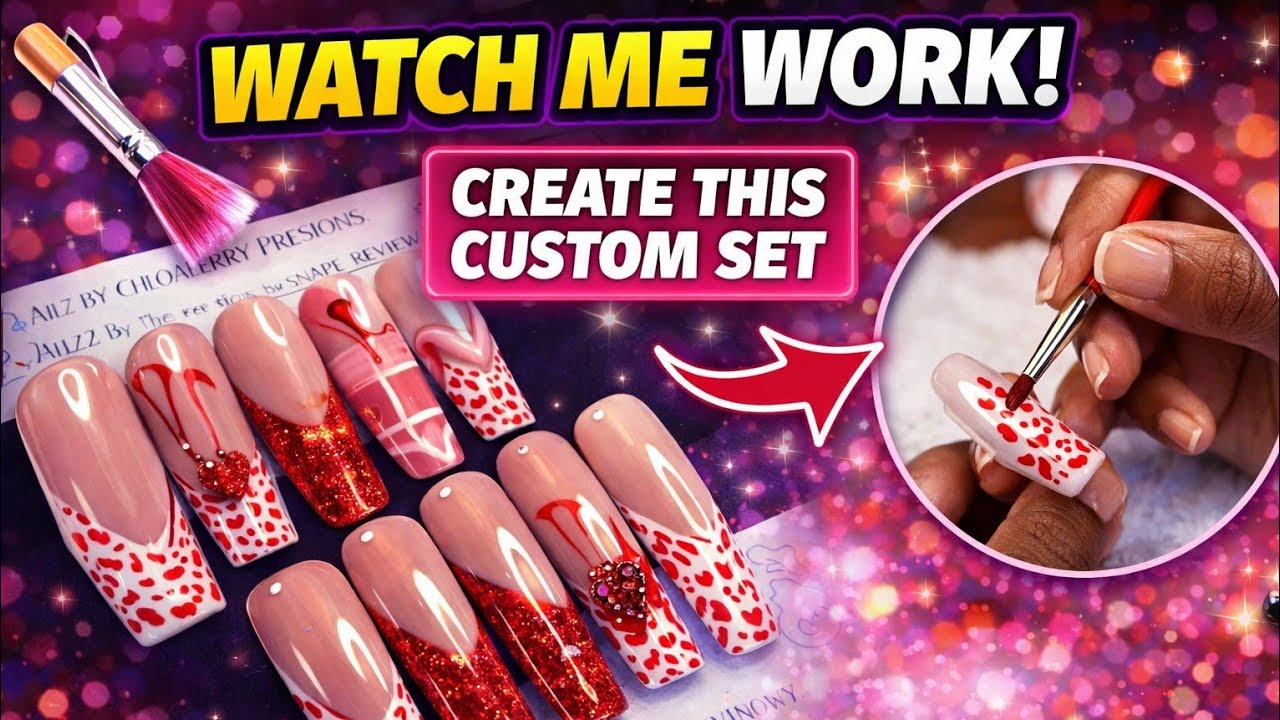 Watch Me Work: Recreating a Custom Press-On Nail Set for a Client’s $300 Order 💅🏽  Valentine’s Nails