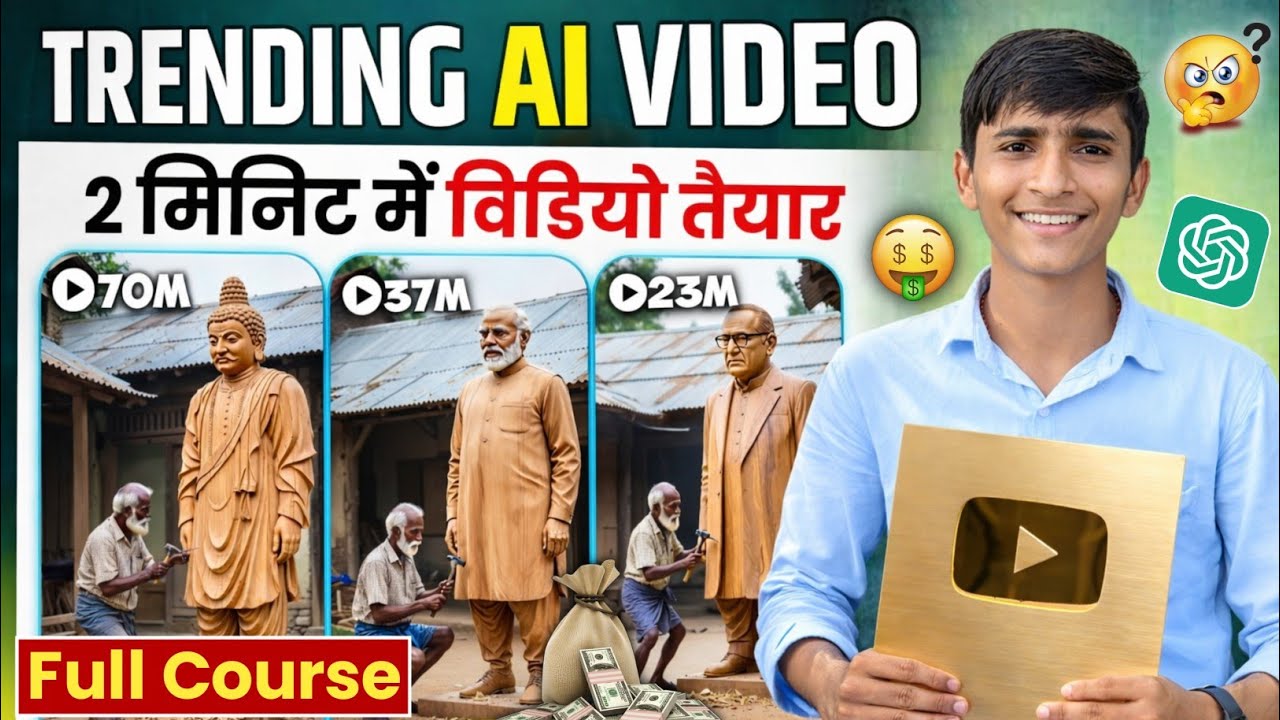 AI Wooden Statue Making Video Kaise Banaye || Create Viral AI Shorts 2025 || Text To Video AI || 🤑😱