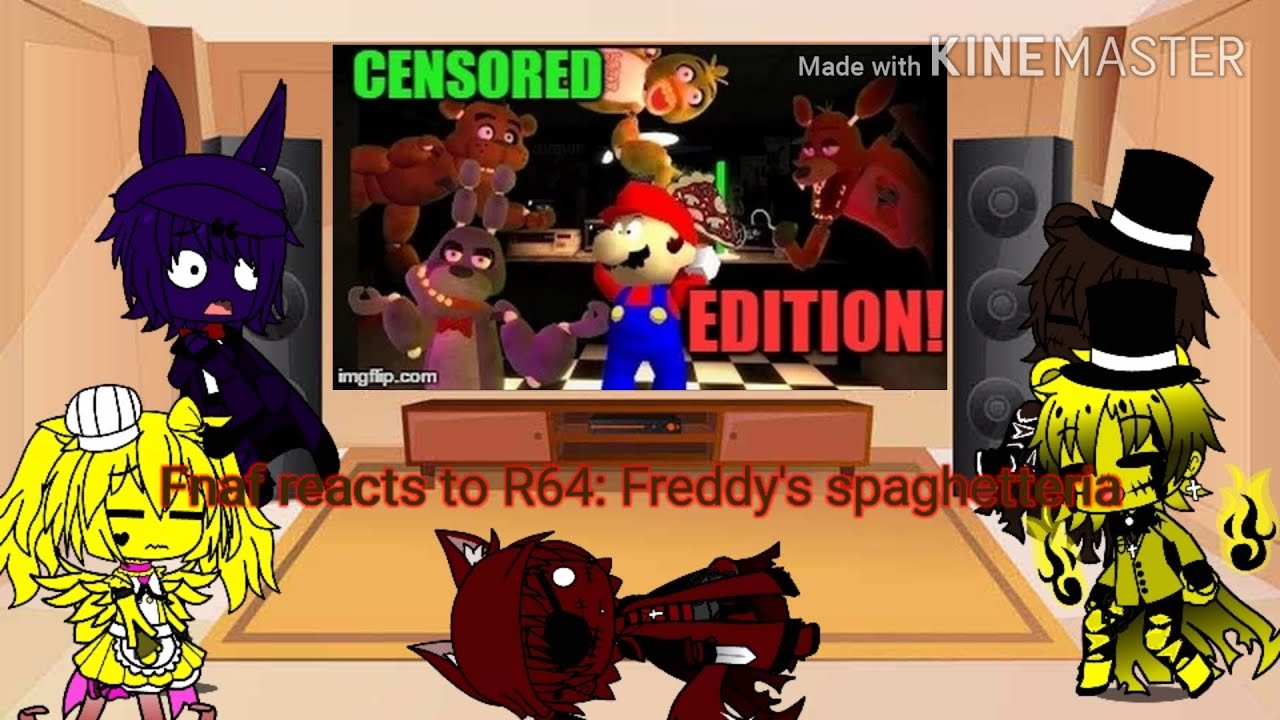 FNAF 1 reacts to SMG4 R64: Freddy's spaghetteria  (censored version)