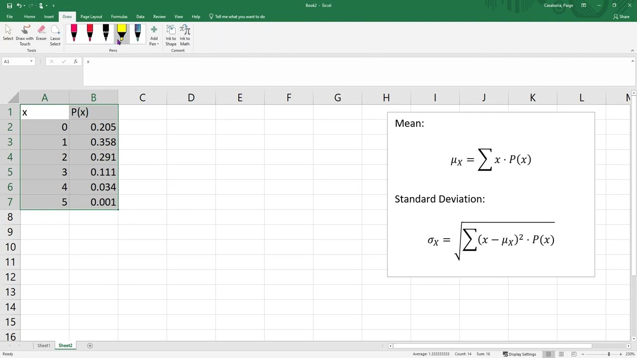 Discrete Random Variable Mean and Standard Deviation